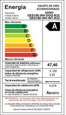 (HASTA AGOTAR STOCK, USAR COD: GES18ECO-INV-R32-N) EAA. MURO INFINITY FRIO/CALOR 18.000 BTUH R32 INVERTER CON WIFI INTEGRADO